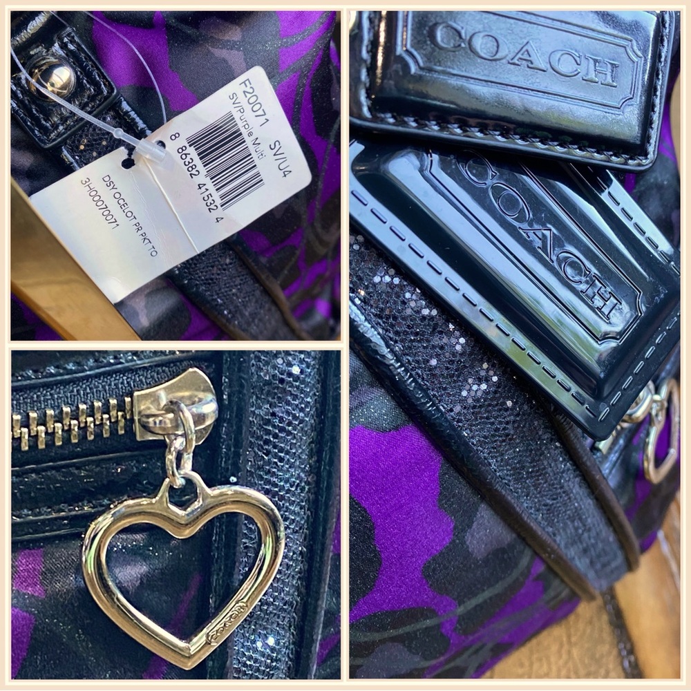 Coach NWT Poppy Purple Ocelot Daisy Glam Glitter Tote Bag F20071 - Picture 6 of 15